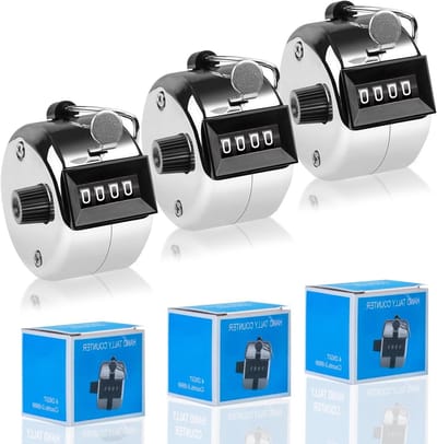 Handmatige Telmachine voor Sport en Activiteiten, 4 Digitale Tellingen, Ideaal voor Zwemmen, Fitness en Breien - Zilver Aluminium