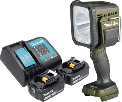 Makita DML 812 SF snoerloze handschijnwerper 18 V 1250 lm LED olijfgroen outdoor adventure special edition + 2x oplaadbare accu 3.0 Ah + lader