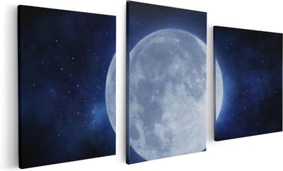 Artaza Canvas Schilderij Drieluik Volle Maan in de Ruimte - 120x60 - Foto Op Canvas - Canvas Print