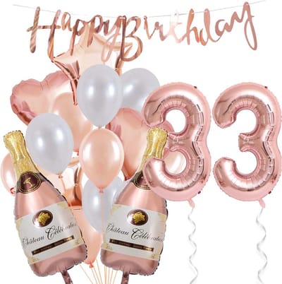 33 Jaar Verjaardag Cijferballon 33 - Feestpakket Snoes Ballonnen Pop The Bottles - Rose White Versiering