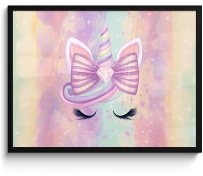 Poster in lijst - Fotolijst 80x60 cm - Posters - Eenhoorn - Glitters - Regenboog - Pastel - Posterlijst zwart - Decoratie - Wanddecoratie woonkamer - Muurdecoratie slaapkamer