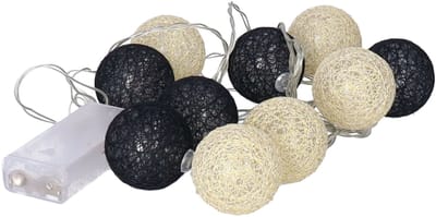 Krist+ Feestverlichting lichtsnoer - katoenen balletjes - zwart/goud - 4 cm - 200 cm - verlichting cotton