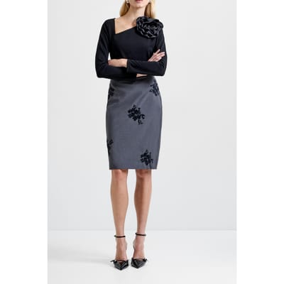 French Connection Jamie Tailored Floral Skirt Charcoal Grey Black Maat: 10 | Midi Rokken Outlet | Dames | Zwart
