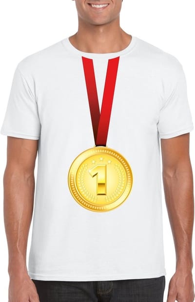 Gouden medaille kampioen shirt wit heren - Winnaar shirt Nr 1 S