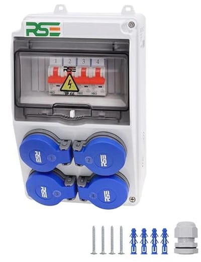 Bouwstroomverdeler Wandverdeler 230V met Contactdoos, IP65, 4x 230V met LS