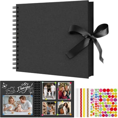 Dailygoods - Flintronic 8 inch Fotoalbum om zelf vorm te geven, 80 zwarte lege pagina's, scrapbook voor baby, Valentijnsdag, verjaardagscadeau, ideaal voor kunst en knutselprojecten
