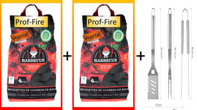 Prof-Fire - 2 X 4 kg Professionele BBQ Briketten + 1 Set Professionele BBQ Tangen