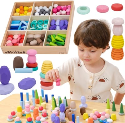 Viga Houten Educatieve Blokken Montessori Puzzel 141 Stuks.