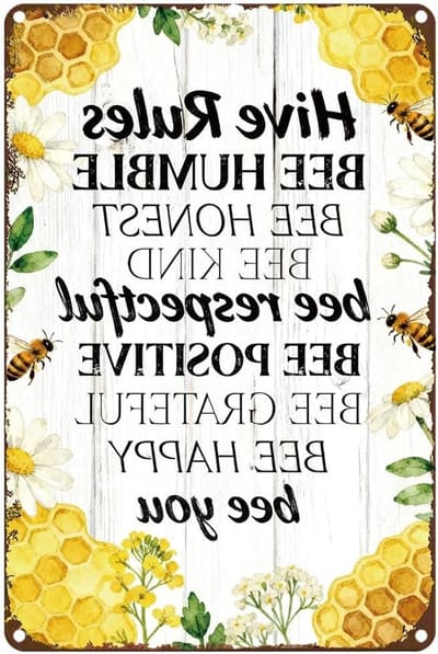 Honinggele bloemen wanddecoratie van metaal voor tuin en café, kleurrijke bijenkorf deurbordjes 20 x 30 cm 1 stuk