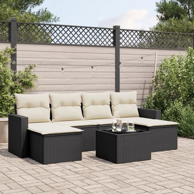 vidaXL - 7-delige - Loungeset - met - kussens - poly - rattan - zwart