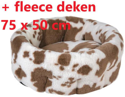 Animal Boulevard Hoge mand - honden basket - S - 60 x 60 x 24 cm - COW PLUSH - wit mokka - zacht en comfortabel ** + ** FLEECE DEKEN 75 X 50 CM WASBAAR 60°C