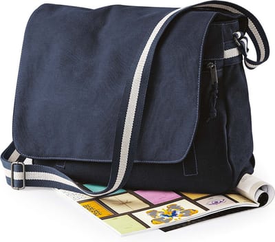 Quadra Schoudertas - donkerblauw - 14 liter - 40x30x12 cm - documententas - vintage look