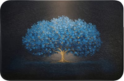 Badmat 60x40 cm - Antislip - Boom - Blauw - Bladeren - Penseelstreken - Badmatten voor badkamer - Badkamermat - Douchemat - Badkamer mat
