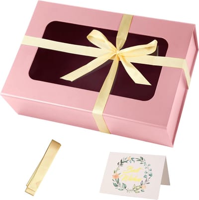 Grote roze geschenkdoos met venster en magnetische sluiting - Luxe cadeauverpakking voor elke gelegenheid