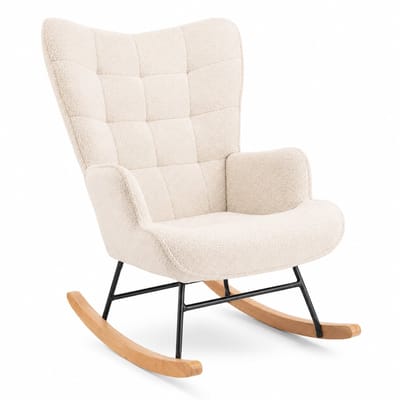 ITRONIQ Teddy Schommelstoel - Moderne Lounge Fauteuil Met Houten Poten - Zachte Relax Chair Voor Woonkamer en Babykamer - Cream
