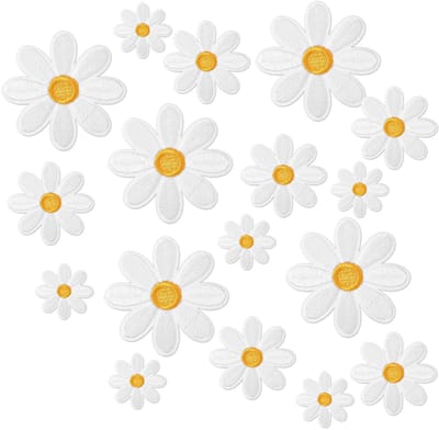 15 stuks madeliefjespatches om op te strijken, bloemen, strijkpatches voor kinderen, opstrijkpatches voor textiel, jurk, jeans, jassen, tassen