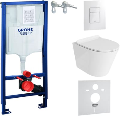 Inbouwreservoir Complete Toiletset Grohe Solido 39069000 - Inbouw WC Hangtoilet Wandcloset Galve Wit Hoogglans - Bedieningsplaat EVEN 3in1 Wit Hoogglans - Voorwandelement - Installatiesysteem
