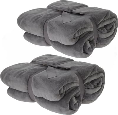 Fleece dekens/plaids - 2x - donkergrijs - 180 x 230 cm