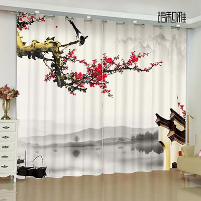 Aangepast Raamgordijn Chinees Oud Muur Landschap Schilderij Woonkamer Balkon Halfschaduw Zonwering Gordijn cortinas 2 panelen 100W130H(CM)40x51in&Grommet Top