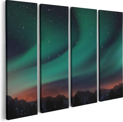 Artaza Canvas Schilderij Vierluik Noorderlicht in de Bergen - 80x60 - Foto Op Canvas - Canvas Print