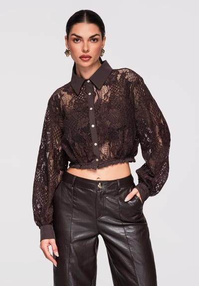 OMBRE Overhemd - Loose Fit - Katoen - Lange Mouw Bruin S