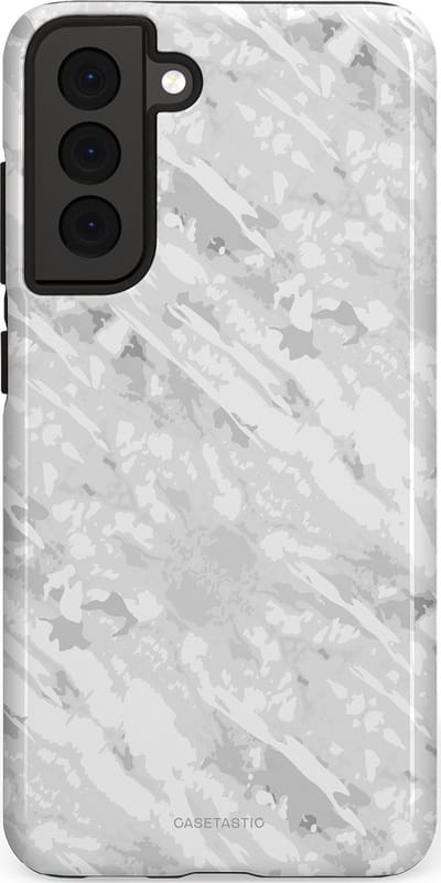 Casetastic hoesje geschikt voor Samsung Galaxy S21 FE 5G - Dubbellaagse bescherming - Winterse Camouflage - Fashion Case - Lichtgrijs Wit