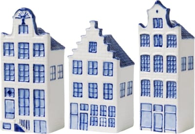 Huisjes decoratie - set van 3 - hoogte 14 cm - Delfts blauw - grachtenhuizen - Hollandse cadeautjes - Holland souvenir- relatiegeschenk - typisch Nederlands