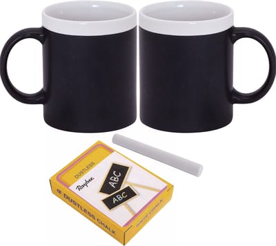 123 kado koffiemokken - Set 2x krijtbord Koffie mokken wit met krijt