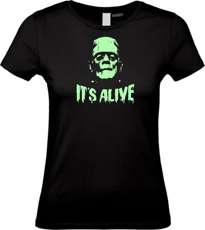 Dames t-shirt It's Alive | Halloween Kostuum Volwassenen | Horror Shirt | Gothic Shirt | Zwart dames | maat XS