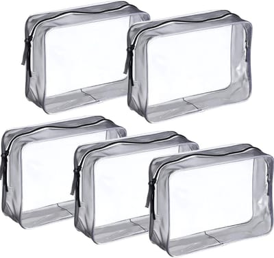 SnelShoppen - Transparante Cosmetica Tas Set - 5-delige PVC Toilettas Waterdicht Reistas voor Mannen en Vrouwen - Ideaal voor Vakantie, Bad, Shoppen,