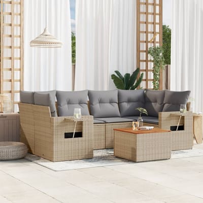 vidaXL - 7-delige - Loungeset - met - kussens - poly - rattan - beige