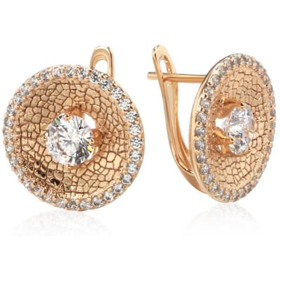 Nouvelles Boucles d'Oreilles Pendantes Rondes Mode pour Femmes Couleur Or Rose Motif Unique Boucles d'Oreilles Entièrement en Zircon Naturel Bijoux Fins pour le Quotidien beige