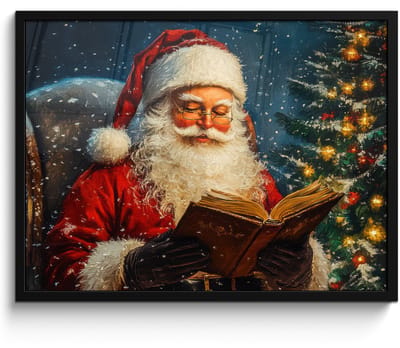 Poster in lijst - Fotolijst 70x50 cm - Posters - Kerstman - Kerst - Winter - Kerstboom - Posterlijst zwart - Decoratie - Wanddecoratie woonkamer - Kerstdecoratie voor binnen - Kerstversiering - Kerstmis versiering in huis - Kerstaccessoires