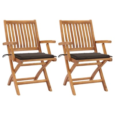 vidaXL - Inklapbare - stoelen - 2 - st - met - taupe - kussens - massief - teakhout