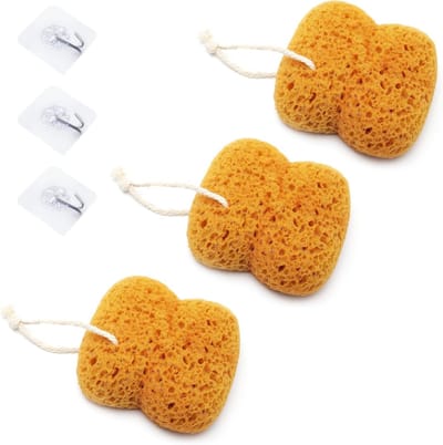 3 Stuks Badsponzen met Koord, Douchespons voor Lichaam, Peelingsponzen voor Natuurlijke Verzorging, 13 cm, Dicht Schuim voor Bad en Douche