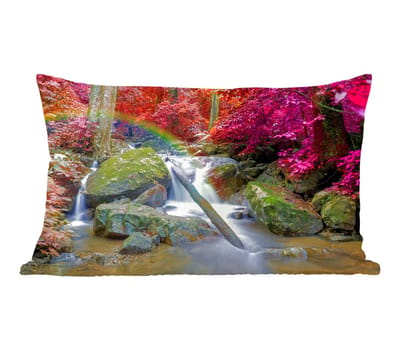 Sierkussens - Kussentjes Woonkamer - 50x30 cm - Regenboog - Waterval - Bomen - Stenen - Mos