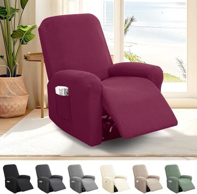 Recliner Stoelhoes Stretch All-Inclusive Wasbare Hoes voor Split Recliner met Opbergzakken in Bordeauxrood