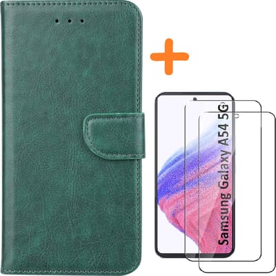 Samsung A54 hoesje bookcase Groen - Galaxy A54 5G bookcase portemonnee hoesje - Samsung A54 screenprotector / 2X Beschermglas