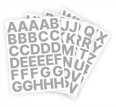 Letter stickers / Plakletters - Stickervellen Set - Metallic Zilver - 4cm hoog - Geschikt voor binnen en buiten - Standaard lettertype - Mat