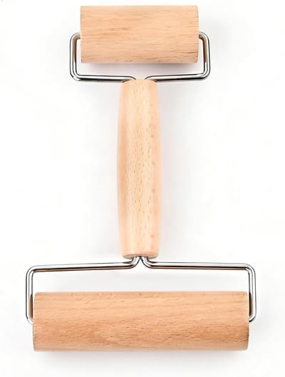 Houten deegroller met dubbele rollen, ideaal voor het uitrollen van pizza, desserts en dumplingdeeg, perfect bakaccessoire voor elke thuisbakker