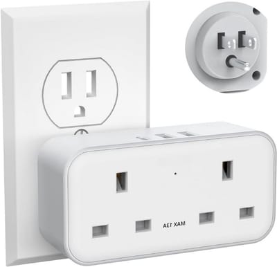 Thuys – UK Maar US Reisstekkeradapter – Geaarde Adapter Met 3 USB – 1x USB-C – Dubbele 2-Pins Stopcontacten