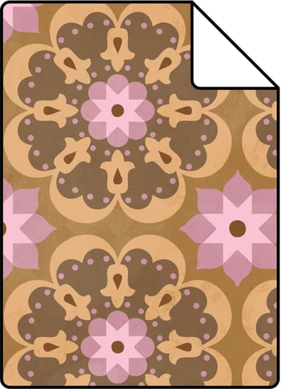 Proefstaal ESTAhome behang tegelmotief bruin en paars - 26.5 x 21 cm - 132074-S