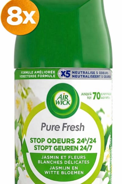 (8x) Air Wick Pure Fresh Luchtverfrisser - Pure Jasmijn en Witte Bloemen - Navulling - 8 x 250 ml