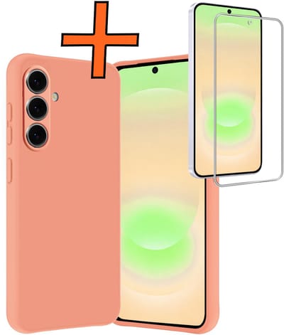 Hoes - Met Screenprotector - Geschikt voor Samsung Galaxy A37 - Sterk & Shockproof - Back Cover - Siliconen Case - Telefoon Hoes - Perzik