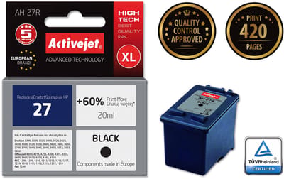ActiveJet AH-27R-inkt geschikt voor HP-printer; HP 27 C8727A-vervanging; Premie; 20 ml; zwart.