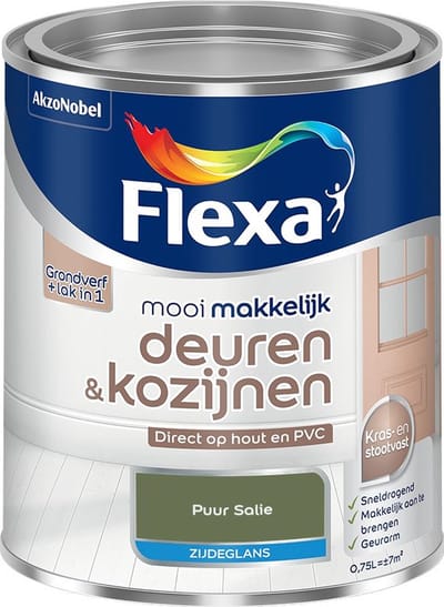 Flexa - Mooi Makkelijk Deuren & Kozijnen Zijdeglans - Puur Salie - Mengverf - 750 Ml