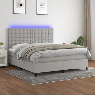 vidaXL - Boxspring - met - matras - en - LED - stof - lichtgrijs - 160x200 - cm