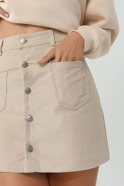 Hoge Taille Rechte Minirok met Knopsluiting