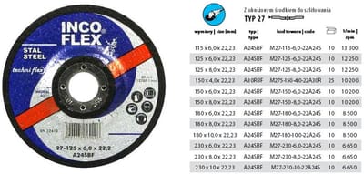 INCOFLEX Techniflex T27 - Slijpschijf voor Metaal - 230mm - 6,0mm - Convex
