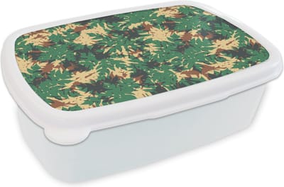 Broodtrommel Wit - Lunchbox - Brooddoos - Patronen - Jungle - Camouflage - 18x12x6 cm - Volwassenen